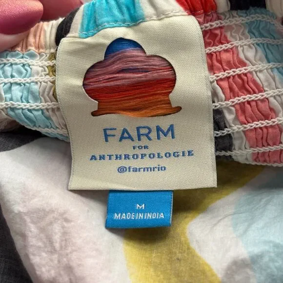 Farm Rio Sleeveless Ruffle Maxi Dress Wave Stripe Colorful Smocked Medium L200 - Picture 9 of 12